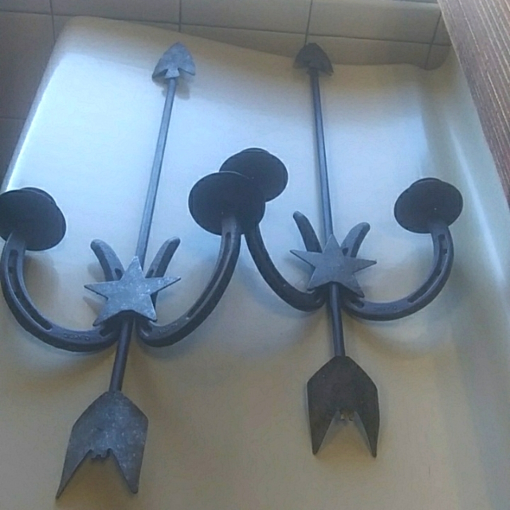 Set Two Western Themed Wall Candle Sconces/ Horseshoes/ Arrows/ Stars